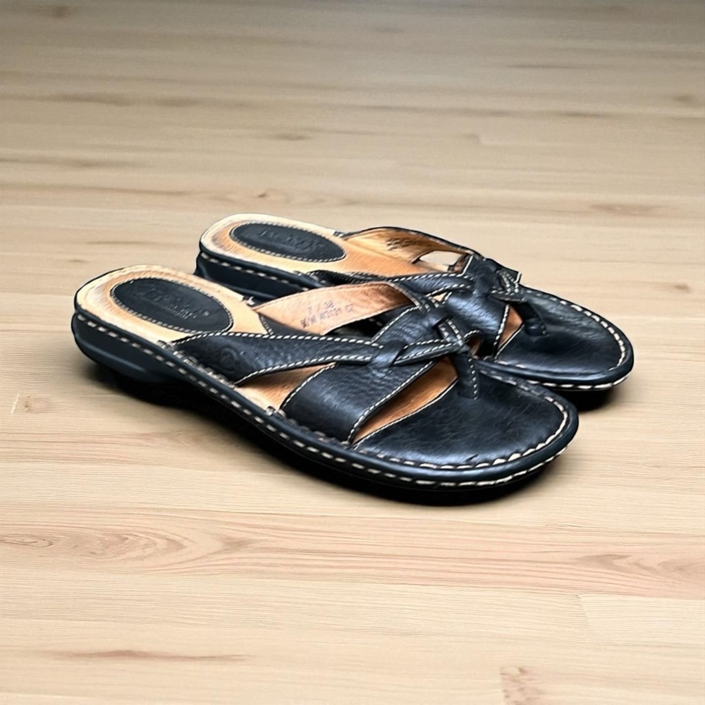 Born Black Leather Cross-Strap Slide Sandals - Picture 2 of 11